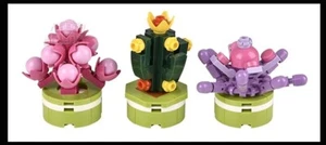 Set of 3 Mini Plant Succulent Flower Building Brick Block Set Toy - Cute Plastic - Picture 1 of 9