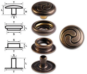 Ringfeder-Druckknöpfe "F3" 14mm Keltische Spirale messing-antik (nickelfrei) - Bild 1 von 3
