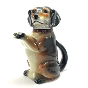 Bettelnder Dackel Hund Deutschland Erphila figural Teekanne Krug schwarz & hellbraun #6703B - Bild 1 von 19