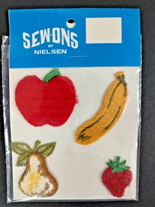 Vintage Sew On Patches Fruit Apple Banana Pear 1970s Sew-Ons by Nielsen NIP NOS - Picture 1 of 3