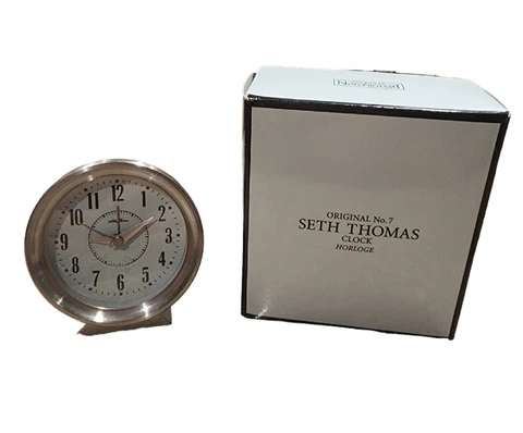 Restoration Hardware Desk Clock Original No. 7 Seth Thomas Horloge Pewter Finish Cover