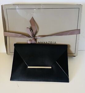 BCBGMAXAZR Leather Envelope Clutch Purse Handbag BLACK