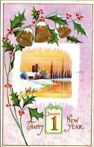 Ein frohes neues Jahr 1. Januar geprägte Postkarte - Bild 1 von 2