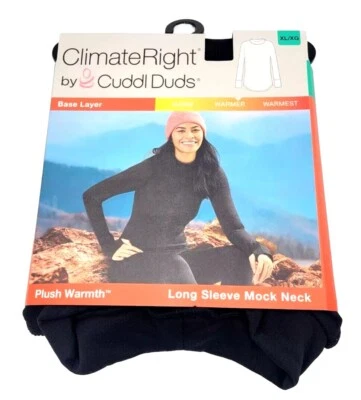 Cuddl Duds Climate Right Womens Black Long Sleeve Mock Neck Shirt Size XL