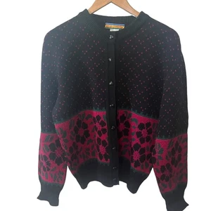 Bryn Connelly Pullover Vintage schwarz Herz Knopf Acryl Wolle Cardigan Freizeit M - Bild 1 von 6