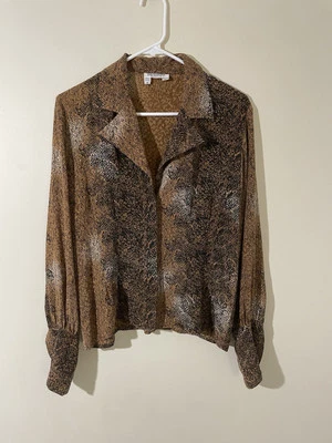 Vintage Silk 70’s Disco Shirt Button Up Women’s Size 8 Snakeskin Artsy Hong Kong - Image 1 of 4