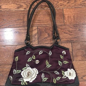 Vintage Dolce Vita Embroidered Floral Black Clutch Bag - Picture 1 of 5