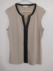 Calvin Klein Damen Größe L hellbraun ärmellos Kunstlederbesatz Goldakzent Schlüsselloch - Bild 1 von 4