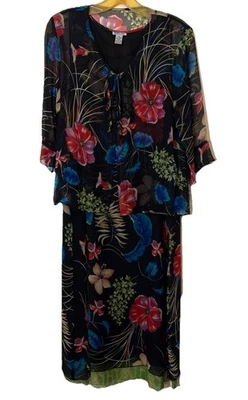 Sedas de colección de I.S.C. Vestido con chaqueta transparente tropical floral con dobladillo estampado de reptiles Foto 1 de 4