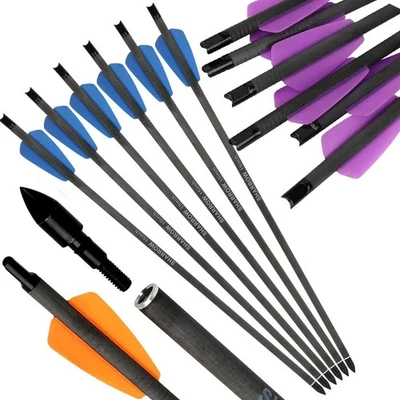 Pure Carbon Arrows Bolts 7.5" Screw 100gr Broadheads Archery Hunting Shooting - Image 1 of 4