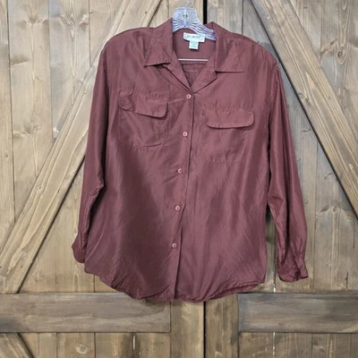 Camisa Silk Land Sport 100 % pura seda con botones para mujer M Borgoña manga larga Foto 1 de 4