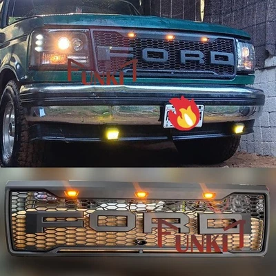 Rejilla delantera para Ford Bronco F150 1992-1996 parrilla con luz LED/letra negro mate Foto 1 de 4