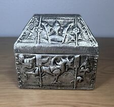 Vintage Ceramic “Pewter” Looking Jewelry Dresser Box Slavic Winged Dog