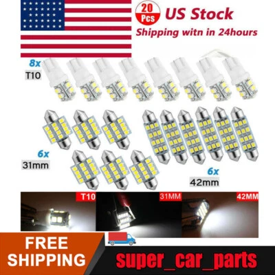 20pcs LED Interior Lights Bulbs Kit Car Trunk Dome License Plate Lamps 6000K USA - Image 1 of 4
