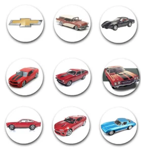 25mm BUTTON BADGES X9 FEATURING THE AMERICAN CHEVROLET - Bild 1 von 1
