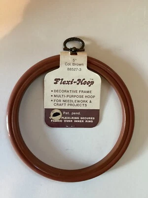 Vintage Flexi-hoop BROWN 5” Needlework Hoop/frame W/Metal Hanger Taiwan 88527-3 - Image 1 of 3