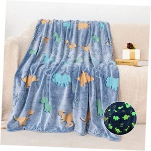 Glow in The Dark Throw Dinosaur Blanket 60x50 inch Luminous Dino Blue Dinosaur - Picture 1 of 7