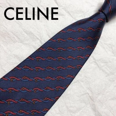 CELINE Authentic Tie Necktie Stripe String Belt Pattern 100% Silk Navy No Box - Image 1 of 4