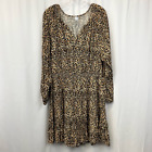 Old Navy Womens Fit And Flare Dress Multicolor Cheetah Print V Neck Long Sleeve L