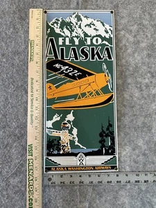 Ande Rooney Fly to Alaska Airways Heavy Gauge Metal Sign AWA Washington 18"x8" - Picture 1 of 13