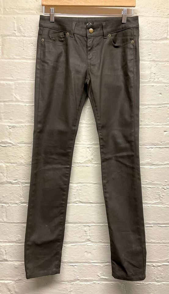 Alexander McQueen waxed denim jeans brown women's W28 L31 embroidered pocket K3 Foto 1 de 4