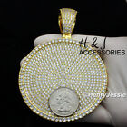 Men 14K Gold Plated Icy Bling Cz Oversize Heavy Gold Round Charm Pendant*Abgp11