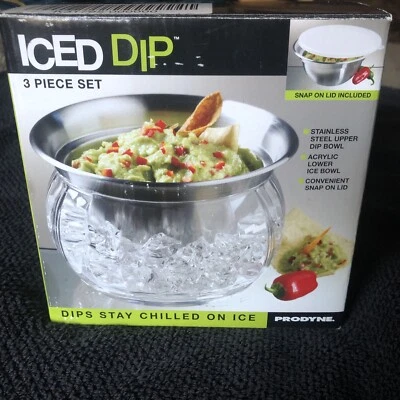 Iced Dip 3 Piece Serving Bowl W Lid Set Prodyne Stainless Steel Party Open Box - Image 1 of 4