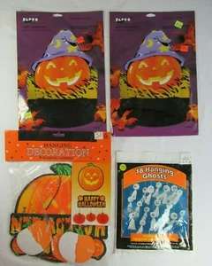 Vintage 90s Halloween Decoration Lot Honeycomb Ghost Bags Pumpkins - Picture 1 of 6