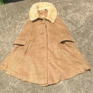 Vintage Antique Wool Women’s Poncho Winter Coat Jacket 40s 50s Tapestry Fur Mod - Picture 1 of 10
