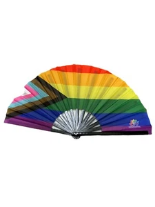 LGBTQIA+ Progress Pride Rainbow Clacking Bamboo Folding Fan - Picture 1 of 1