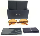 PRADA Sunglasses SPR 65Z ZVN-02Z Shiny Gold Tortoise Round Frames Orange Lenses