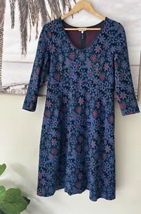ANNA THOMAS Blue Floral V Neck A Line Knit Winter Dress Size 14 - Picture 1 of 5