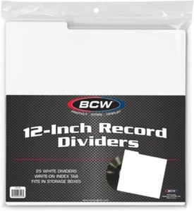 12" Vinyl Record Dividers with Tabs, Color White, Archival Quality, 25 Pack BCW