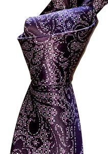 $295 NWT BRIONI Plum intricate Paisley Men's 3.5" Printed silk handmade neck tie - Picture 1 of 6