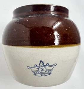 Vintage Blue Crown Stoneware 2 Quart Crock Handle No Lid Brown - Picture 1 of 7