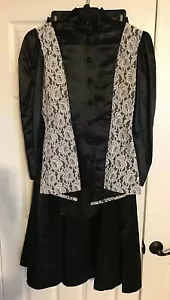 Viktorianisches englisches Seitensattel-Outfit schwarz Satin & weiß Spitzenbluse (JG) - Bild 1 von 3