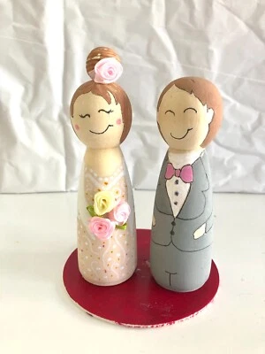 large 12cm Handpainted  Wooden Wedding Dolls - image 1 of 4