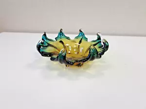 Murano amber and green empty pocket glass dish tray A1 perfect 7.5" diameter - Picture 1 of 4