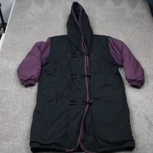 Vintage Cyclone Down Jacket Womens Large Black Vintage Hooded Puffer Winter Coat - Picture 1 of 18