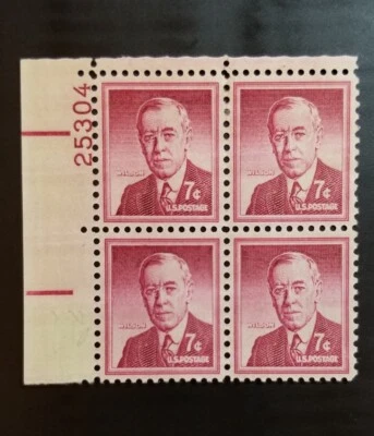1956 US Stamps 7c Woodrow Wilson  Plate Block of 4  # 1040 LH - Image 1 of 2