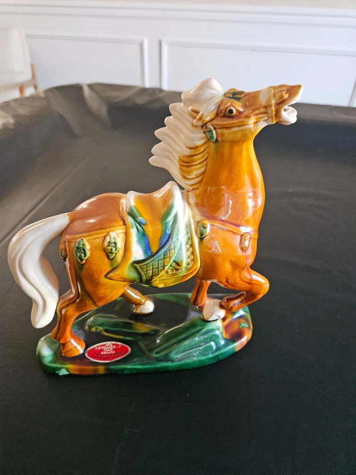Vintage Chinese Tang Dynasty Style Sancai Glazed Horse Sculpture 9 1/2" Tall - Image 1 of 3