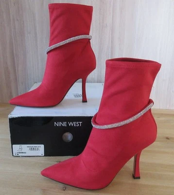NINE WEST Ferba 女式 7 M 红色弹力面料细跟时尚踝靴 — 第 1/4 张图片