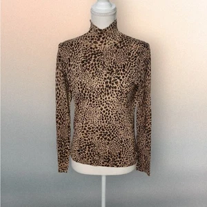 S Small Women's Silk Camel Hair Talbots Animal Print Mock Turtleneck - Picture 1 of 8