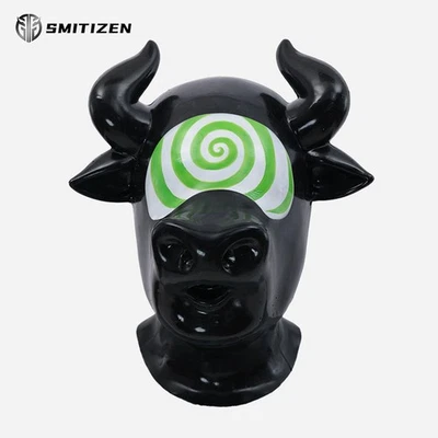 Smitizen Schwarz Glänzend Silikon Stier Drohne Haube Hypno Muster Maske für Cos