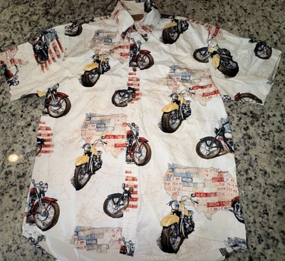 Mens Medium Short Sleeve Button Up / Collared Shirt Top Morgan Creek~Motorcycles - Image 1 of 3
