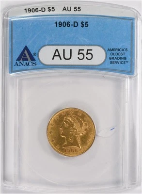 1906-D $5 Gold Liberty Head AU55 ANACS - Image 1 of 4