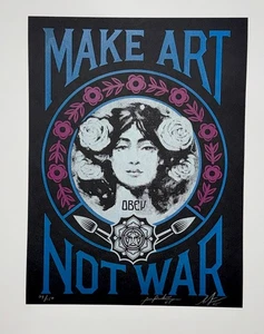 Póster Shepard Fairey Hacer Arte No Guerra Obedecer X Gonzalez S/N Serigrafía #69/150 LE - Imagen 1 de 14