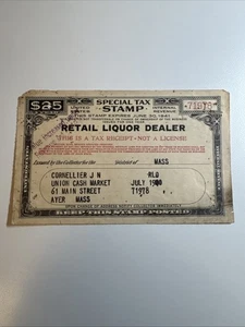Special Tax Stamp - Retail Liquor Dealer - FYE 1941 - US Revenue - Picture 1 of 2