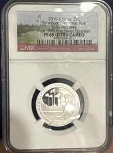 2019 S Silver 25c American Memorial Park Early Releases Ultra Cameo PF 69 NGC - Picture 1 of 2