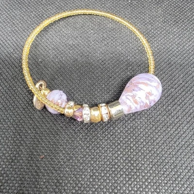 Murano Italy Art Glass Stretch Bracelet Purple Beads Boho Foto 1 de 4